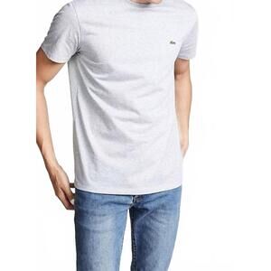 NEW LACOSTE short sleeve crew neck pima cotton jersey t-shirt in silver heathere